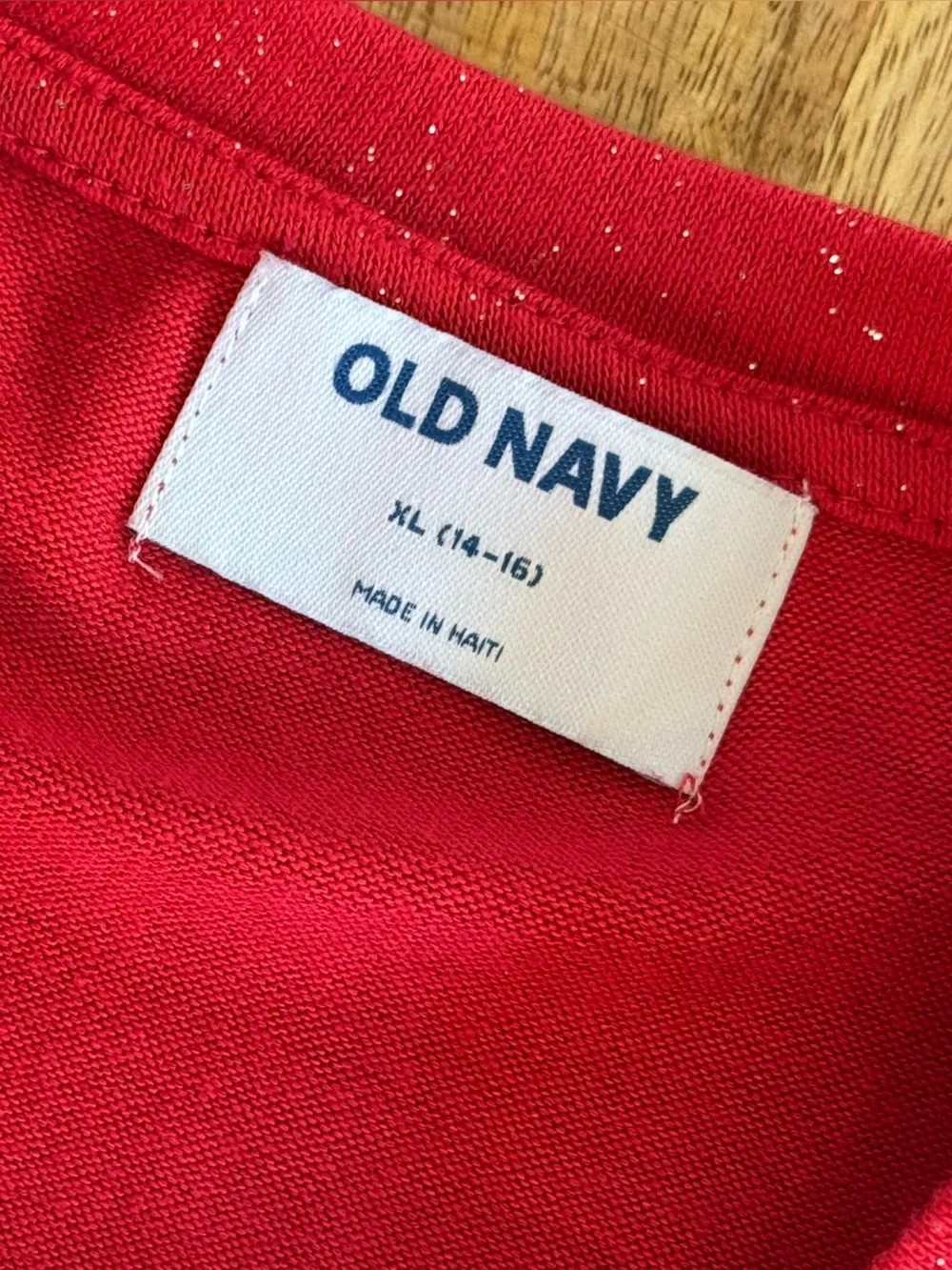 Old Navy Girls XL 14-16 Red Glitter Sparkle Long Sleeve Holiday Top